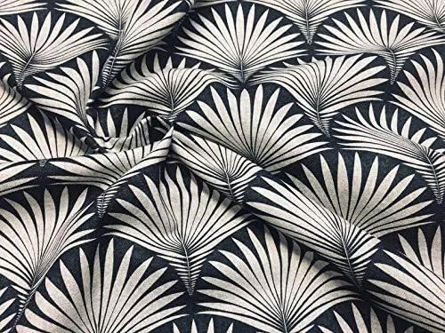 Vista 5 de LushFabric Tela de abanico floral de damasco geométrico Art Deco – Tapicería de cortina para decoración del hogar – 55 pulgadas de ancho – Negro