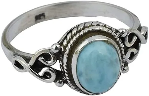 Vista 4 de Avicrafts Larimar - Anillo de plata de ley 925 para mujer, hecho a mano, joyería de Navidad, regalo para ella