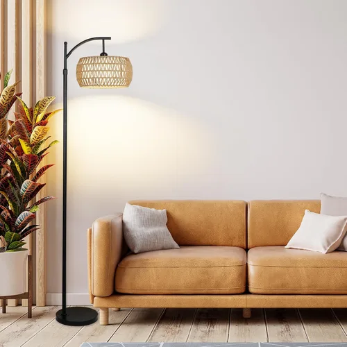 Vista 8 de Lámpara de pie de arco con control remoto, lámpara de pie LED regulable con 3 temperaturas de color, lámpara de pie negra con pantalla de doble