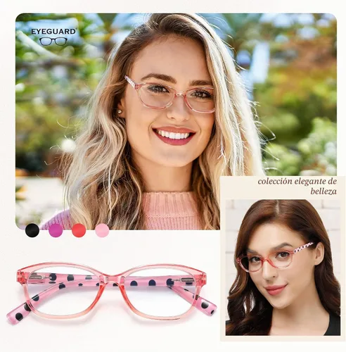 Vista 2 de EYEGUARD - Gafas de lectura con lunares de moda para mujer, 4 pares con bisagra de resorte Lente de lectura normal C1
