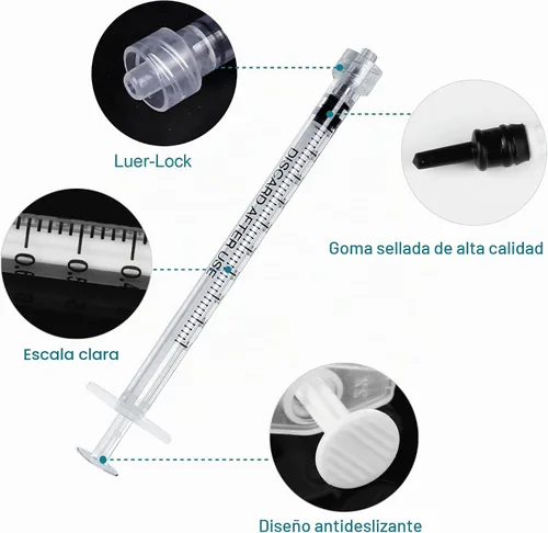 Vista 5 de Paquete de 30 jeringas Luer Lock de 0.03 fl oz sin aguja, jeringas