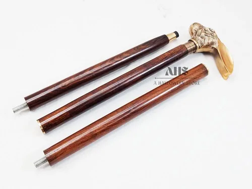 Vista 4 de Mango de cabeza de conejo con acabado antiguo de bronce, bastón hecho a mano, de madera, regalo para hombres y mujeres