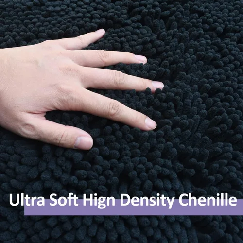 Vista 5 de RUN HELIX Juego de 4 alfombras de baño antideslizantes, suaves, peludas y absorbentes, con tapete de inodoro en forma de U, color negro