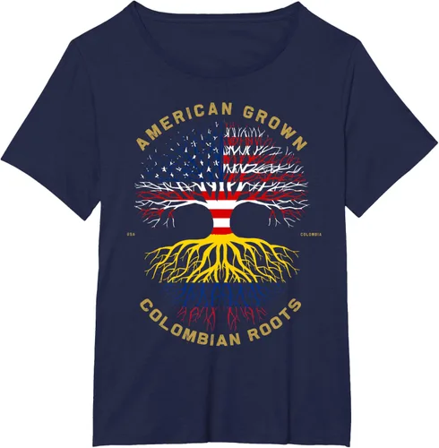 Vista 15 de Camiseta de regalo con la bandera de Estados Unidos con árbol de raíces colombianas