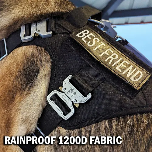 Vista 2 de Arnés táctico para perro con 4 hebillas de metal. Chaleco táctico para perro sin tirones con asa, arnés resistente para perros pequeños, chaleco