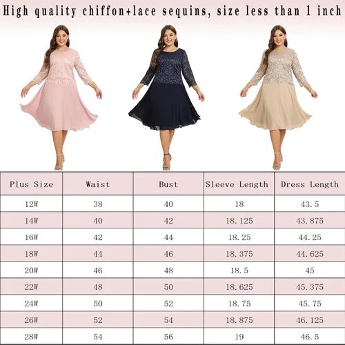 Vista 7 de Vestido de encaje de lentejuelas para mujer, talla grande, tallas grandes, para regalos para madres, ocasiones especiales, vestidos de fiesta de boda