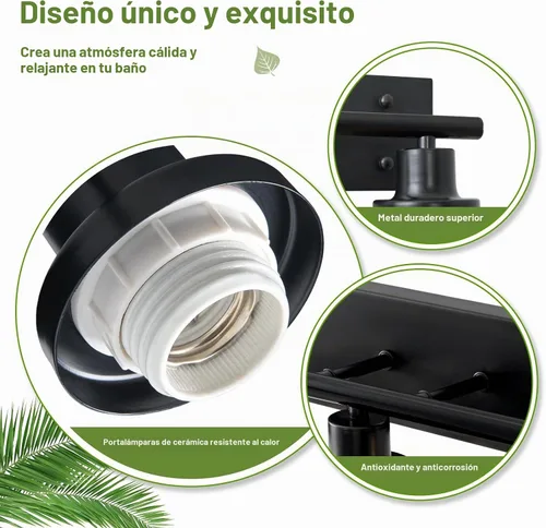 Vista 4 de Luz de tocador, 3 luces de cristal negro moderno para baño con 3 bombillas E26, luces de tocador para baño, dormitorio, sala de estar, pasillo