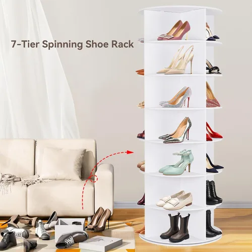 Vista 9 de Zapatero giratorio de 7 niveles, organizador de almacenamiento de zapatos de 360°, color blanco