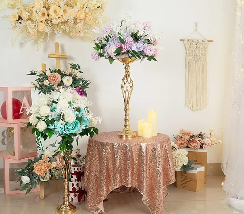 Vista 5 de Candelabros de metal dorado para candelabros de boda, jarrones, flores, jarrones, 2 uds