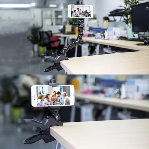 Vista 2 de Suptig - Soporte para teléfono de escritorio con cuello de ganso, clip de sujeción para poste, soporte de montaje, compatible con iPhone 16 Plus