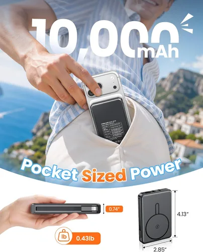 Vista 4 de RONEGN Banco de energía 10000mAh carga rápida magnética inalámbrica Black