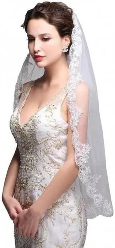 Vista 2 de Snadulor Velo de novia de boda con peine de 1 nivel, velo corto de boda, accesorios para el cabello de novia.