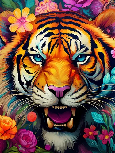 Vista 11 de Bimkole Kits de arte de diamantes 5D para adultos, flores alrededor del tigre, set de bordado de pedrería DIY animal de taladro completo, pintura