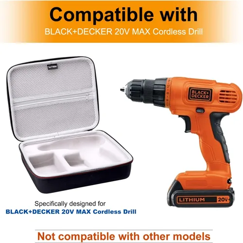 Vista 2 de LTGEM - Funda rígida de EVA para taladro inalámbrico DECKER 20V MAX (LDX120C/LD120VA) y accesorios, bolsa protectora de almacenamiento