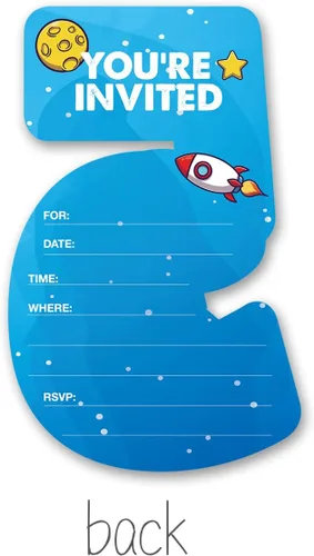 Vista 2 de Outer Space - Invitaciones para fiesta de 5º cumpleaños con sobres, juego de 20 tarjetas de invitaciones de astronauta con cinco formas