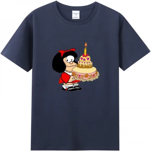Vista 6 de Camiseta de algodón purificado con pastel de cumpleaños Mafalda para mujer Negro