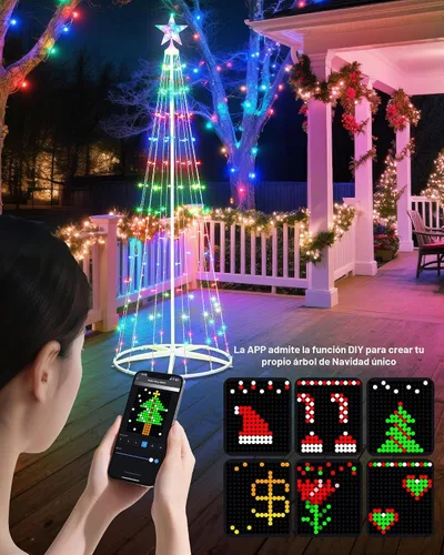 Vista 5 de Paquete de 2 Luces Inteligentes de Árbol de Navidad en Forma de Cono - Árbol Artificial de 5 Pies con 130 LED y 6 Pies con 154 LED con Estrella
