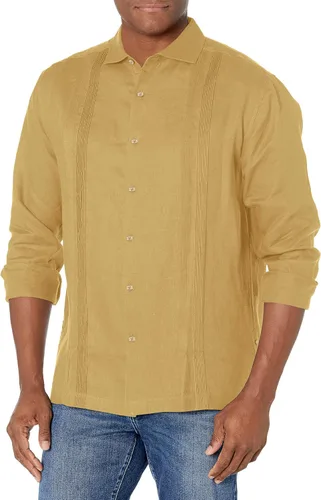 Vista 2 de Cubavera Camisa Guayabera de lino de manga larga para hombre