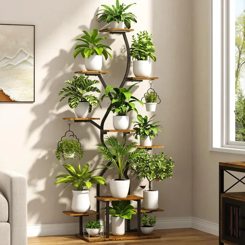 Vista 3 de Soporte para plantas de interior de 63 pulgadas con luces de crecimiento, estante para plantas de interior de 10 niveles, estante de plantas