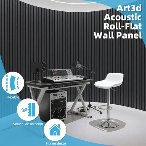 Vista 5 de Art3d Paquete de 1 panel de pared de listones de madera acústica con diseño plano enrollable, paneles absorbentes de sonido de 95.3 x 23.8 pulgadas