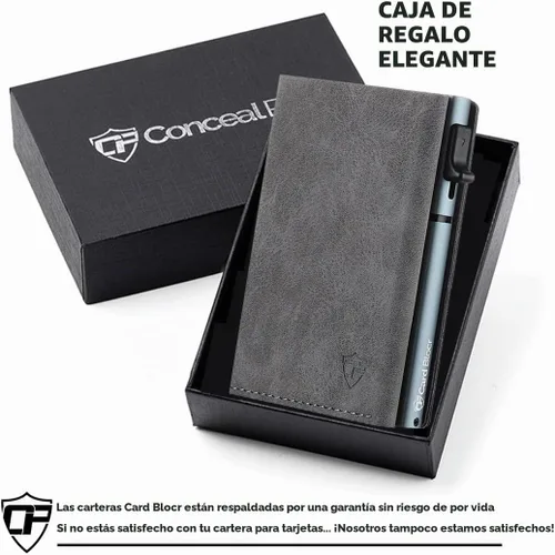 Vista 7 de Conceal Plus - Cartera desplegable para hombre, tarjetero delgado RFID Piel sintética - Gris y titanio