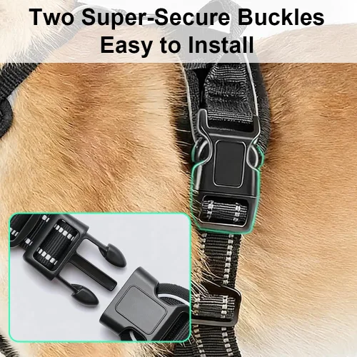 Vista 9 de Arnés para perro sin tirones, chaleco ajustable para mascotas con clips para correa delantera/trasera, arnés de chaleco cómodo reflectante