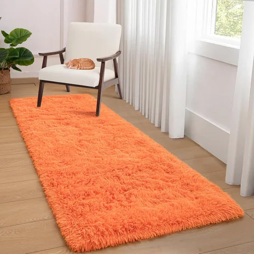 Vista 3 de Softlife Alfombra naranja para dormitorio, alfombra de felpa esponjosa para sala de estar para niñas, alfombra lanuda para niños, alfombra suave
