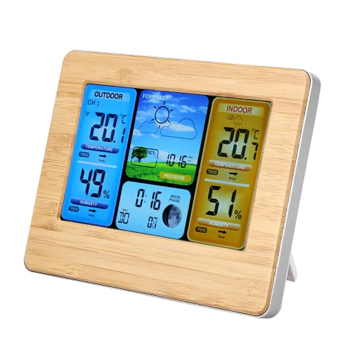 Vista 8 de Bewinner Estación meteorológica para interiores y exteriores, estación meteorológica digital LCD, reloj portátil para montaje en pared o termómetro