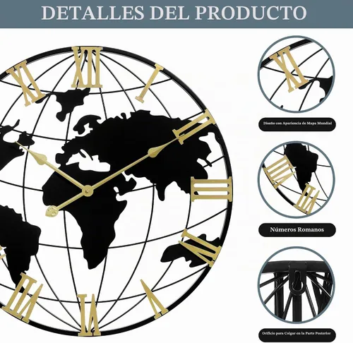 Vista 2 de LEIKE Reloj de pared grande de 24 pulgadas, reloj de pared de estilo moderno con mapa del mundo, reloj grande para decoración de pared, sala