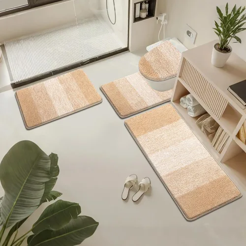 Vista 7 de Bsmathom Juego de 4 tapetes de baño de microfibra de felpa, color beige