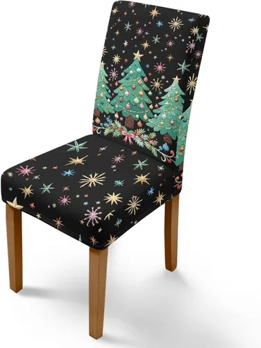 Vista 43 de Rnyleeg Fundas navideñas para sillas de comedor, fundas de asiento de comedor con estampado de campanas brillantes, juego de 1 funda suave y lavable