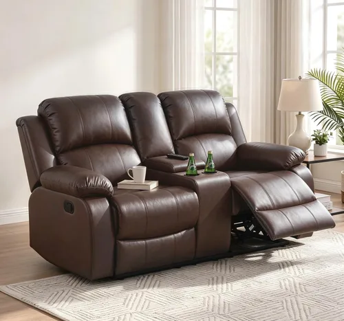 Vista 20 de Silla reclinable de cuero para conjunto de muebles de sala, sofá reclinable de cuero beige para espacios pequeños/RV, sillón individual