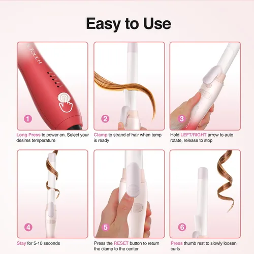 Vista 7 de Rizador giratorio de barril extralargo con abrazadera corta, rizador automático de 1 pulgada que crea rizos sueltos, para cabello medio y largo