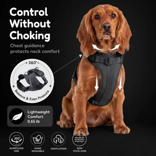 Vista 6 de Arnés para perro, chaleco de clip frontal ajustable sin tirones con acolchado suave, 3 clips para correa y diseño Oxford sin estrangulamiento Negro