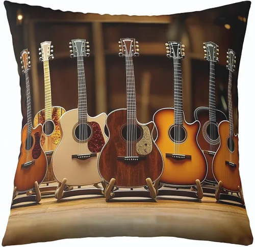 Vista 25 de Castle Fairy Cowboy Boots Throw Pillow Cover 16"x16" Bohemia Musical Guitar Pillowcase Western Rustic Cowgirl Reversible Print Cushion Cover Music