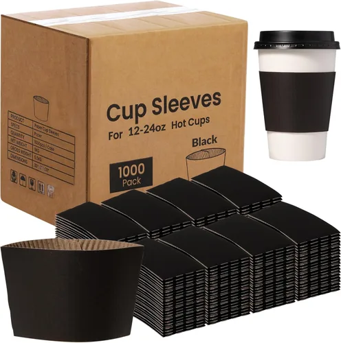 Vista 9 de FMP Brands Paquete de 1000 fundas para tazas de café de 8 onzas, fundas desechables para tazas calientes, fundas para tazas de café negras a granel
