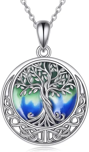 Vista 98 de ONEFINITY Collar de plata de ley 925 con diseño de árbol de la vida con colgante de nudo celta de concha de abulón para mujer