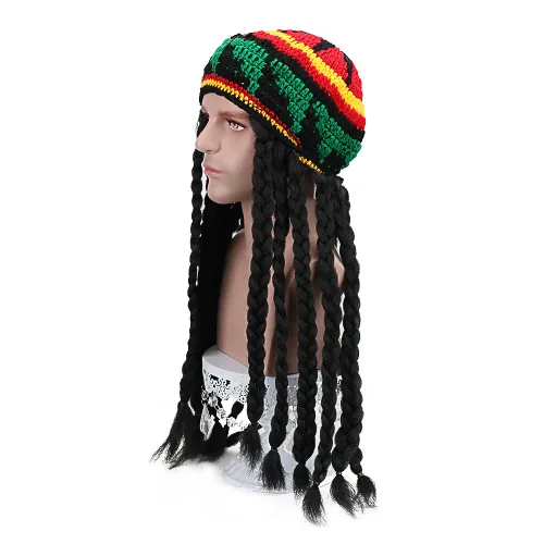 Vista 4 de Rasta Dreadlocks - Peluca de gorro con Tam de 28 pulgadas, punto reggae holgado, gorro de ganchillo jamaicano, gorra elástica de punto hippie, pelo