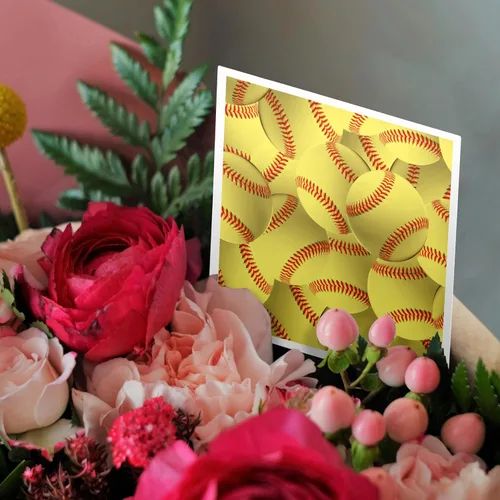 Vista 3 de 3dRose Juego de 12 tarjetas de felicitación con patrón de softbol amarillo y rojo con diseño de bolas blandas Deportivas Deportivas Deportivas Juego