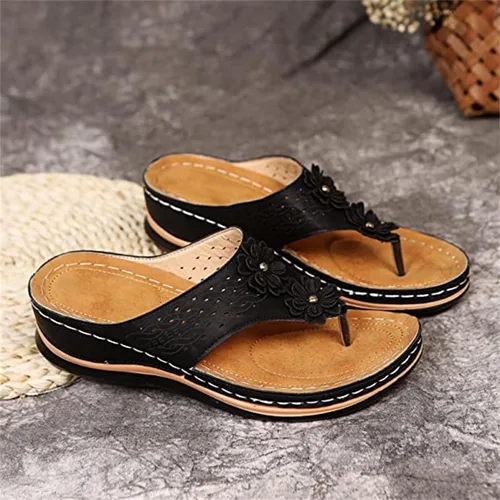 Vista 135 de Ladmiple Sandalias ortopédicas florales de moda 2023 con soporte de arco, zapatillas romanas casuales con puntera abierta