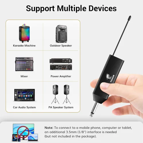 Vista 5 de TONOR Sistema de micrófono inalámbrico UHF con micrófonos de auriculares duales/micrófonos de solapa Lavalier, transmisores de cuerpo, receptor