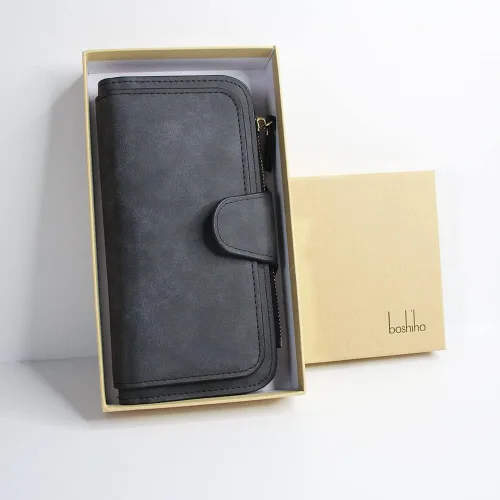 Vista 5 de boshiho Cartera de cuero plegable para tarjetas de crédito cartera delgada con ventana de identificación cartera para tarjetas de crédito