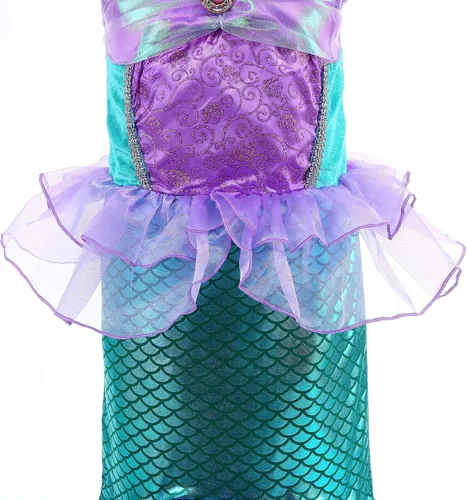 Vista 5 de Gridamea Disfraz de Sirenita para niñas, vestido de Ariel con bolso, collar, horquilla