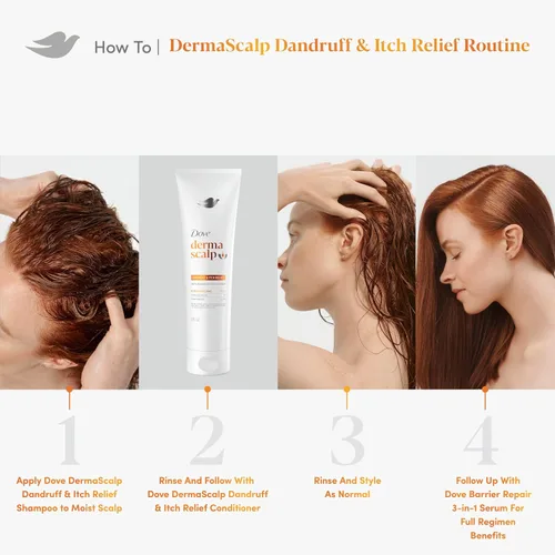 Vista 4 de Dove Derma Scalp - Acondicionador para aliviar la caspa y la picazón, 1 unidad con piritiona de zinc, suero lamelar y niacinamida o alivio del cuero