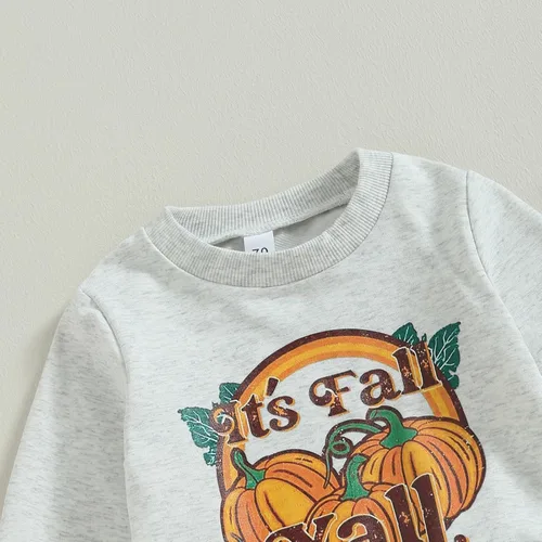 Vista 3 de Hnyenmcko Conjunto de 2 piezas de sudadera de manga larga con letras de calabaza para bebé niño, conjunto de 2 piezas, ropa de otoño Gris-A