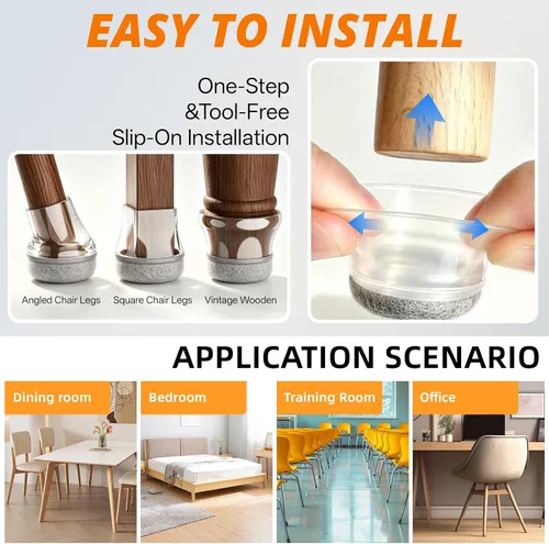 Vista 8 de Chair Leg Floor Protectors,Furniture Felt Pads Caps,Upgraded Thickened Clear24 Pcs