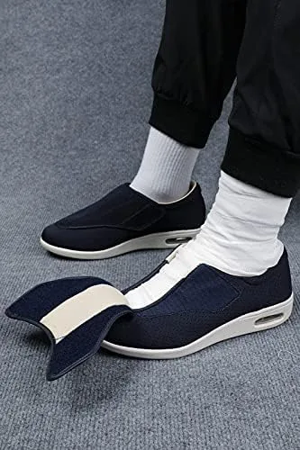 Vista 6 de youyun Zapatos para diabéticos para hombres mayores, anchos para hombres, zapatos para caminar, zapatos de cierre ajustable, transpirables, ligeros