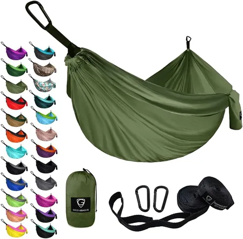 Vista 10 de Gold Armour Hamaca de camping – Hamaca doble XL, hamaca portátil, accesorios de camping, equipo para exteriores e interiores con correas de árbol