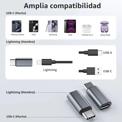 Vista 6 de Thousover Paquete de 4 adaptadores Lightning a USB C para iPhone 15/16/17 Pro/17 Pro Max, para cargador de iPhone 17/16, accesorios 17/16, carga