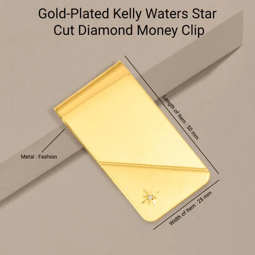 Vista 5 de Diamond2Deal Clip para dinero con diamantes de corte de estrella Kelly Waters chapado en oro (longitud 0.984 in ancho 1.969 in), Metal Diamante, No